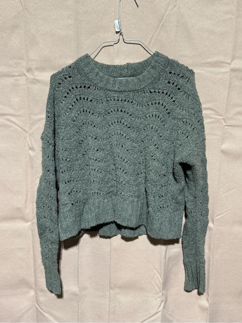 American Eagle Outfitters Gray Openwork Crewneck Sweater
